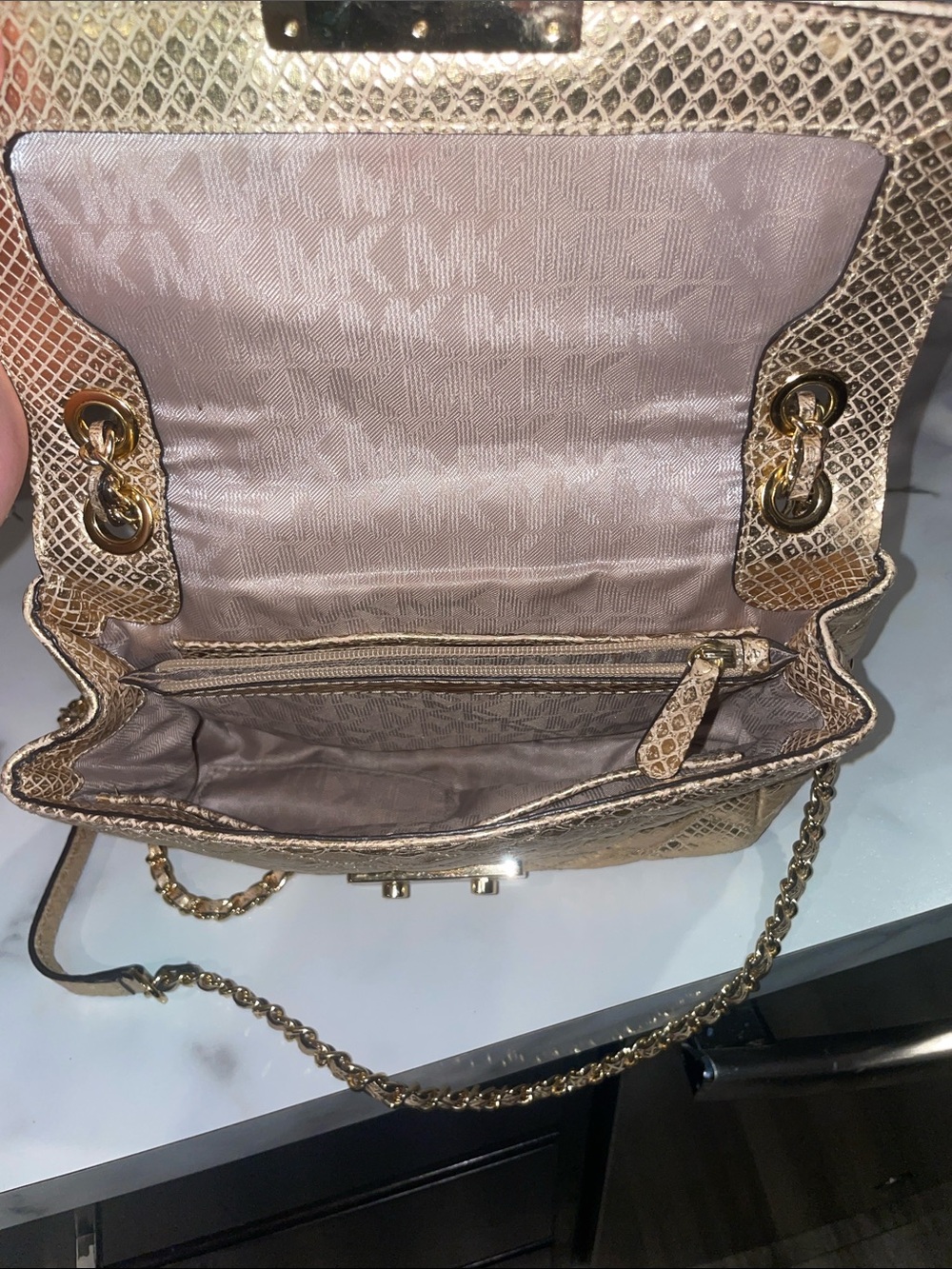 Michael Kors Metallic Gold Quilted Crossbody Bag with Chain Strap - Picture 3 of 4